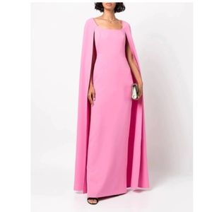Marchesa Sleeveless Cape Effect Crepe Column Gown